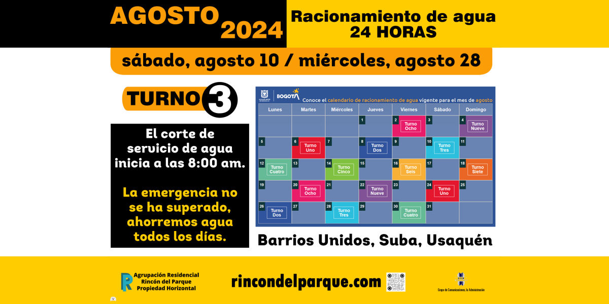 2024-08-08, Comunicado: Racionamiento de agua en Bogotá - Agosto 2024