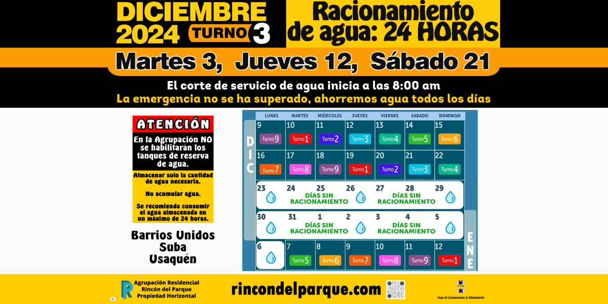 2024-11-30, Comunicado: Racionamiento de Agua, Diciembre 2024