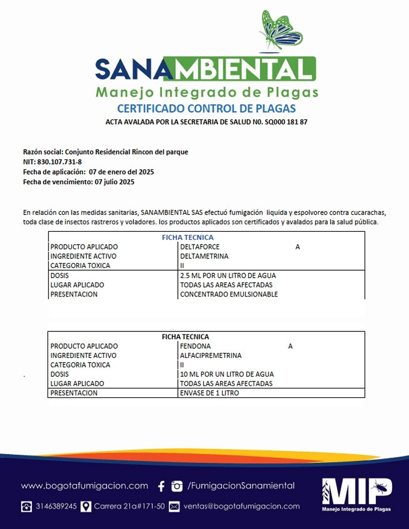 2025-02-11, Comunicado: Fumigaciones, Reportes