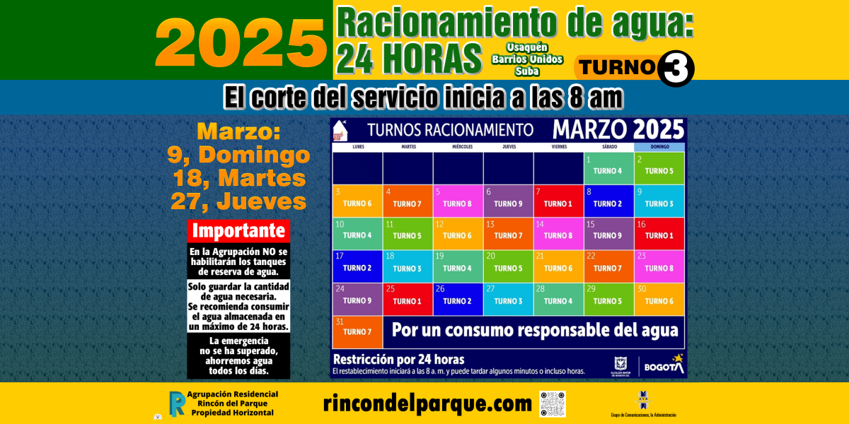 2025-03-01, Comunicado: Racionamiento de Agua, Marzo 2025